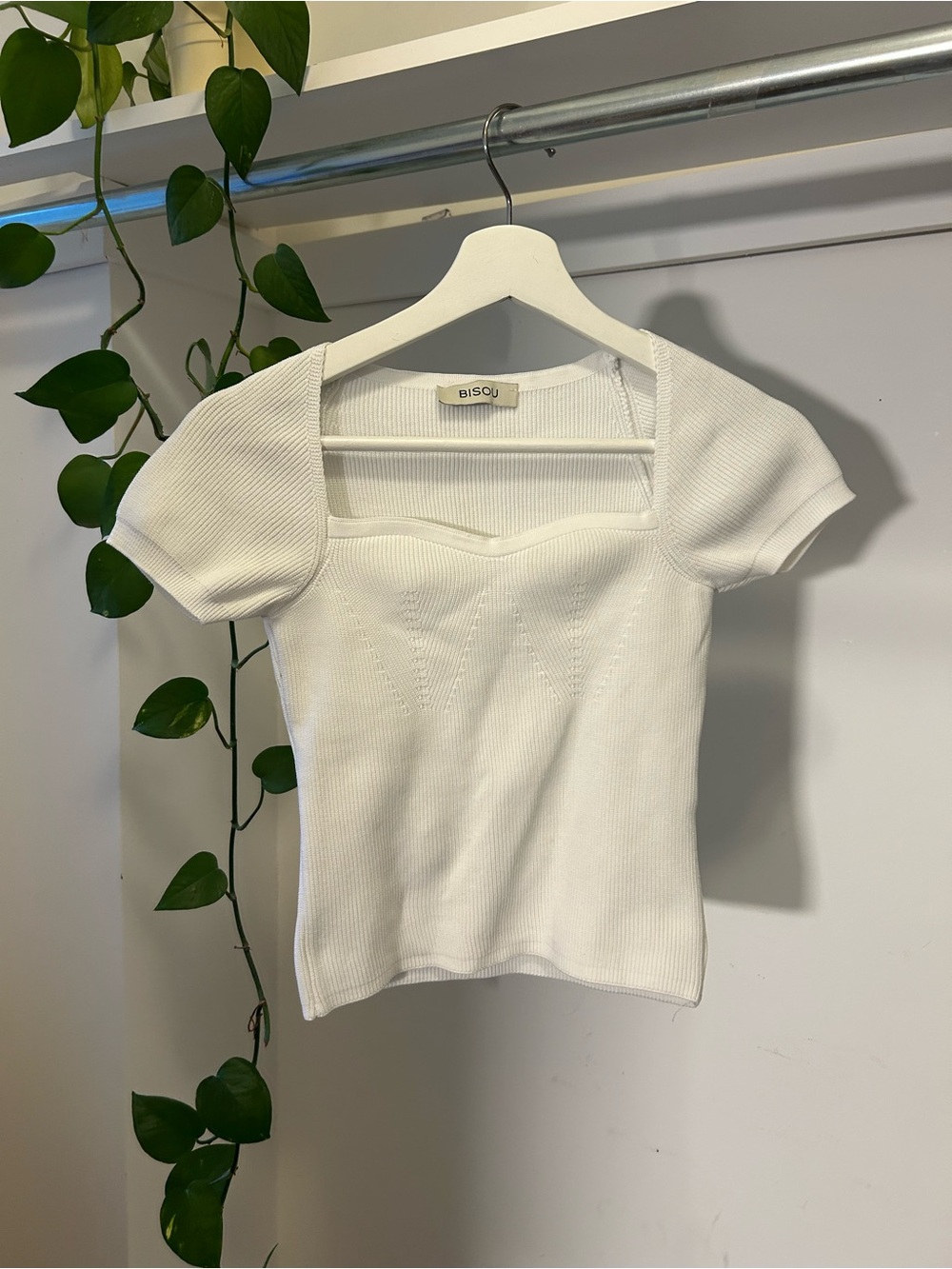 White Sweetheart Rib Knit Top